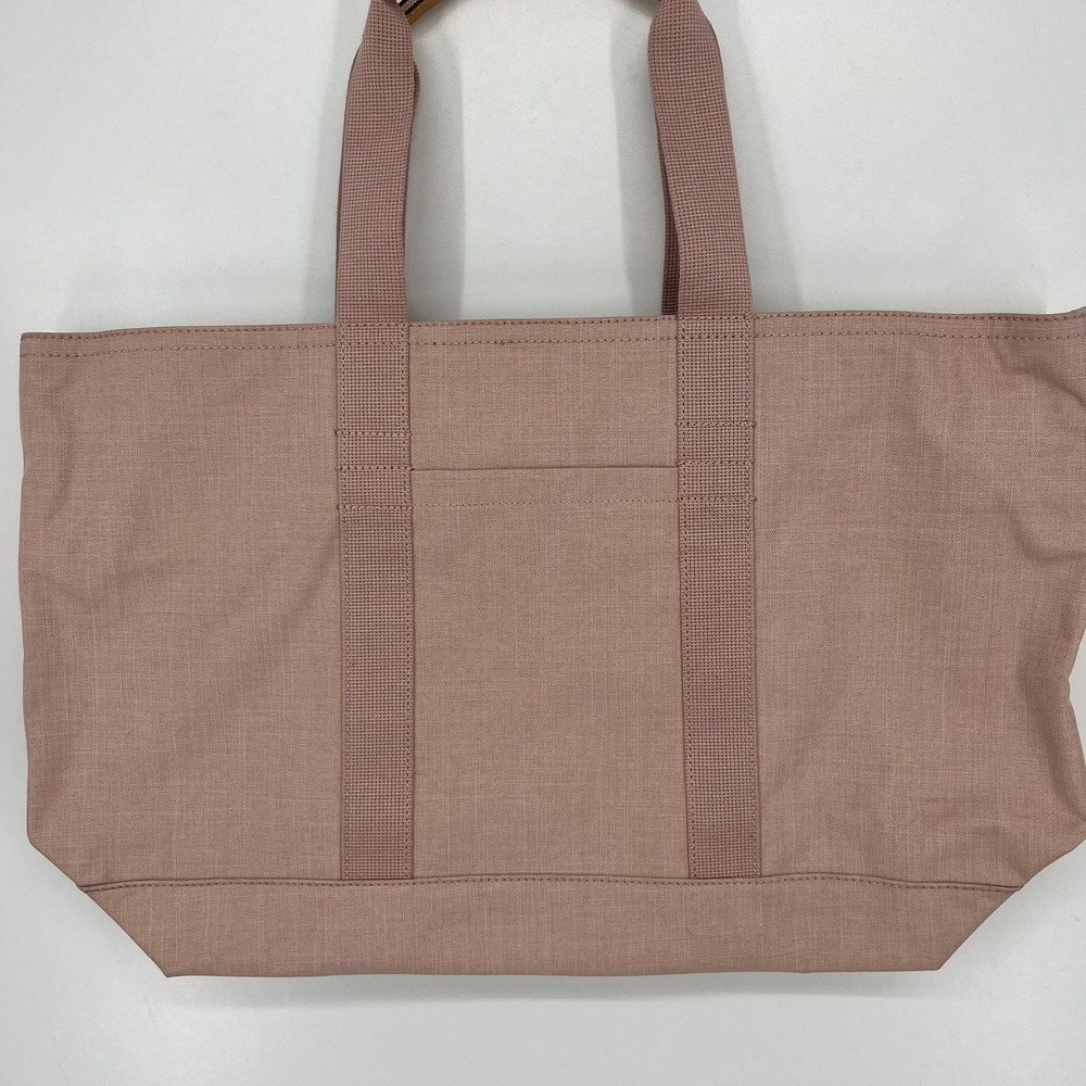 Banana Republic Mauve Pink Canvas Zip Top Tote Bag with Leather Handle Accents - Picture 3 of 12